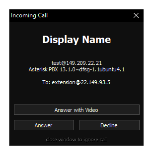 screenshot Incoming call